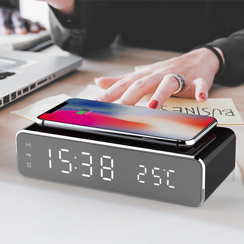 LED Alarm Clock with Wireless Charger & Thermometer